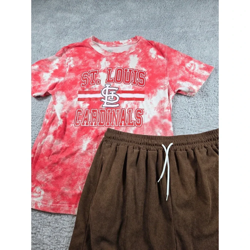 St Louis Cardinals Tie Dye Shirt and Brown Corduroy Shorts Set Mens‎ Medium